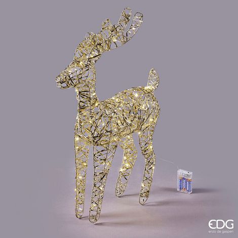 EDG Enzo De Gasperi Decoro Renna di Natale Led Intreccio 50 MicroLed  H 60 Cm L 30 Cm L 15 Cm  IP20 Gold