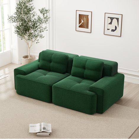 Modulares Sofa mit Tiefsitz 74 cm grün aus Cord ohne Montage (1/5)