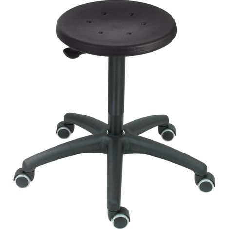 STIER Arbeitshocker mit Doppelrollen, höhenvertsellbare Sitzhöhe 420-610 mm, PU-Sitz mit Sicherheitsgasfeder (1/4)
