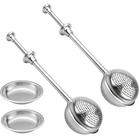2 piezas，Colador de té con resorte，Incluye bandejas antigoteo，Acero inoxidable 304，Infusor de té de acero inoxidable，Colador de té independiente (1/5)