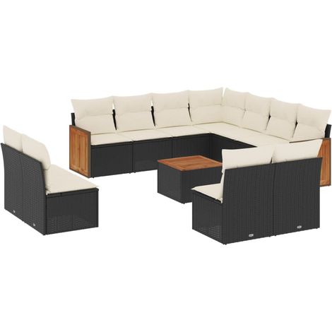 Salon de jardin 12 pcs avec coussins noir résine tressée (1/5)