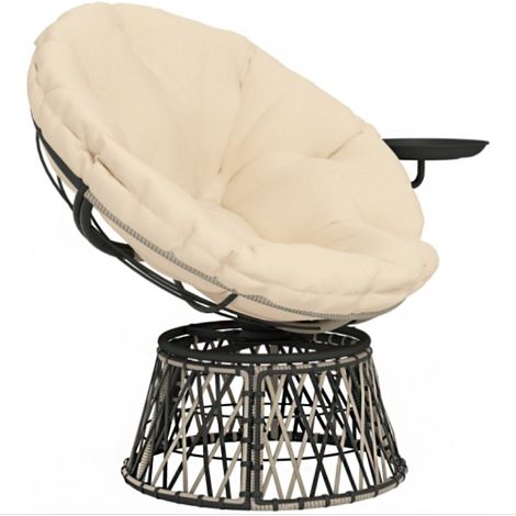Fauteuil Papasan en rotin, pivotant à 360°, avec coussin, 90 cm de diamètre, rond, pour extérieur, fauteuil pivotant, chaise longue, relax pour salon, jardin, balcon, beige