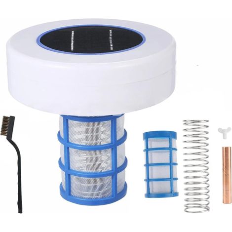 Ioniseur Solaire de Piscine, Mini Accessoires de Piscine avec ionisation en cuivre et Argent pour piscines Hors Sol et enterrées, Comprend des Accessoires Jeu d'anodes supplémentaires