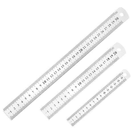Ruler 15 cm 20 cm 30 cm Tool Ruler for Students and Office Stainless Steel Ruler Silver (1/2)