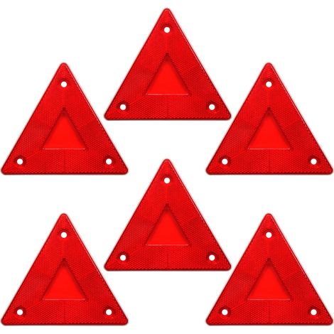 Juego de 6 señales de seguridad reflectantes rojas: triángulo de advertencia para vehículos lentos (camiones, coches, carritos de golf). (1/4)