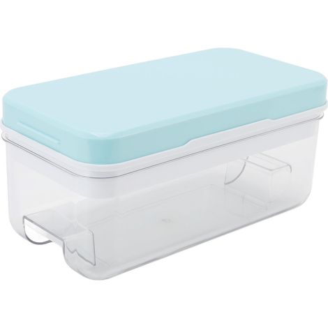 Bac à glaçons à un étage avec couvercle et compartiment de rangement pour glaçons. Moule à glaçons en silicone bleu pour la cuisine. (1/5)