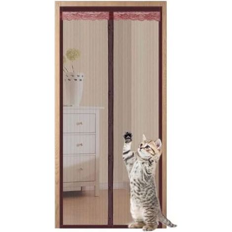 Moustiquaire magnétique Ulisem pour portes et fenêtres, fermeture automatique, matériau en fil diamanté résistant aux déchirures - Marron, 120 x 220 cm (1/4)