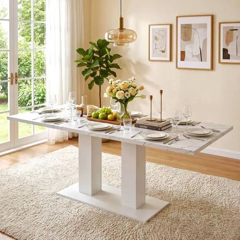 Table extensible de comedor MDF blanca 140/180x70 cm para 4-8 personas (1/5)