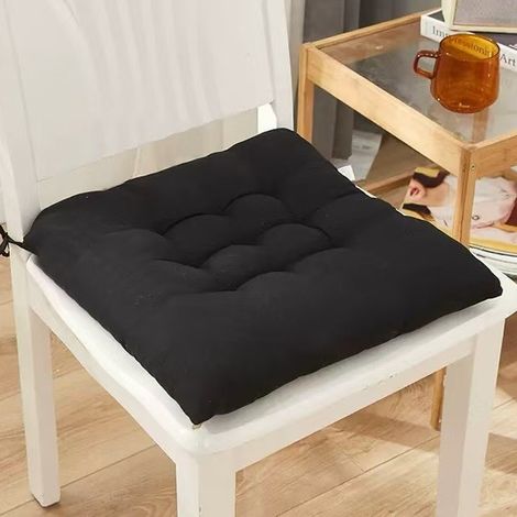 Set di 1 cuscino per seduta (40 x 40 x 3 cm), dotato di cinghie di fissaggio, adatto per uso interno ed esterno - (nero) (1/5)