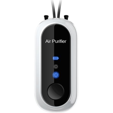Purificador de aire portátil de iones negativos en miniatura para colgar alrededor del cuello, purificación de aire rápida, velocidad ajustable (alta/baja), batería integrada, color blanco (con cable) (1/5)