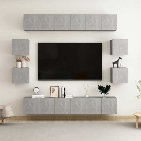 Ensemble de meubles TV 10 pcs-Banc TV-Meuble Télé Gris béton Bois d'ingénierie (1/5)