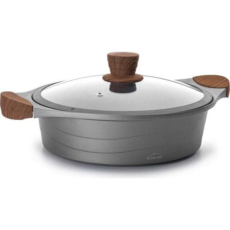 Cacerola Baja con Tapa de Cristal Stilo  Aluminio Fundido  28 cm  Olla baja antiadherente  Lacor