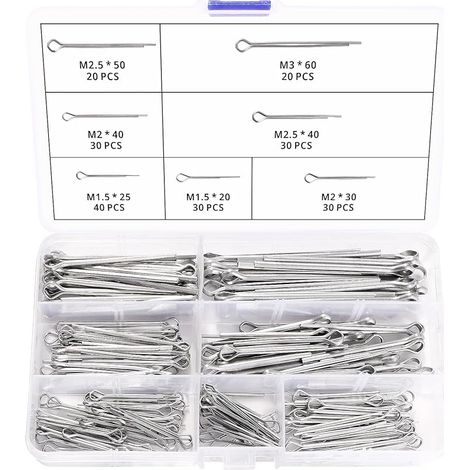 200 Pièces 7 Taille Goupille de Retenue Assortiment Kit, Heavy Duty Plaqué zinc Cotter Broches, Oupilles Fendues, pour L'automobile, la Mécanique, le Garage Automobile, L'atelier (1/5)