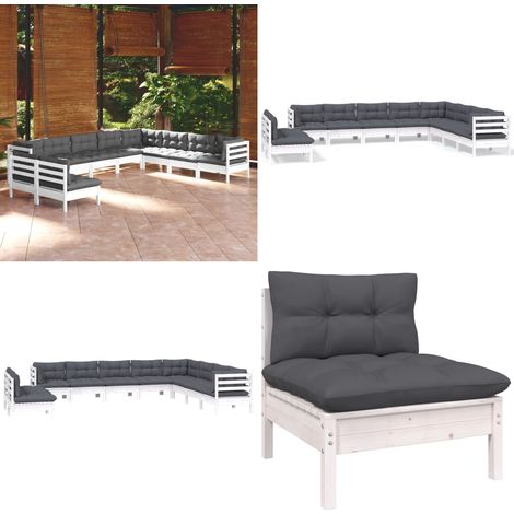 Salon de jardin 10 pcs avec coussins blanc bois de pin massif - Salon De Jardin - Mobilier De Jardin - Ensemble Salon De Patio - Meubles De Jardin - Bois De Pin - Home & Living (1/5)