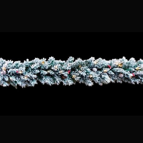 Boa natalizio con nevicata led con pigne e palline rosse