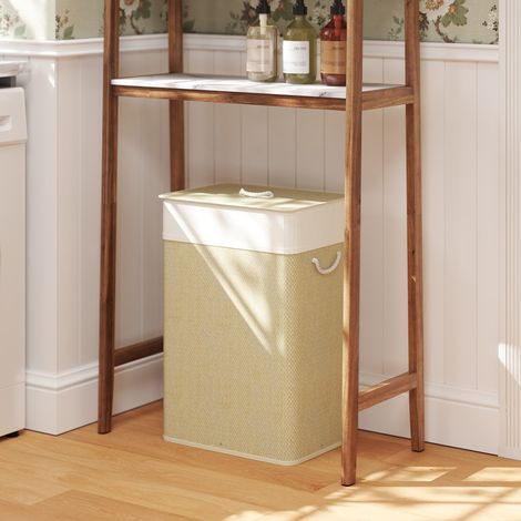 Cesto de Ropa Sucia con Tapa 72L Bolsa Interior Extraíble y Asas para Lavandería Dormitorio 40x30x60 cm Natural (1/5)