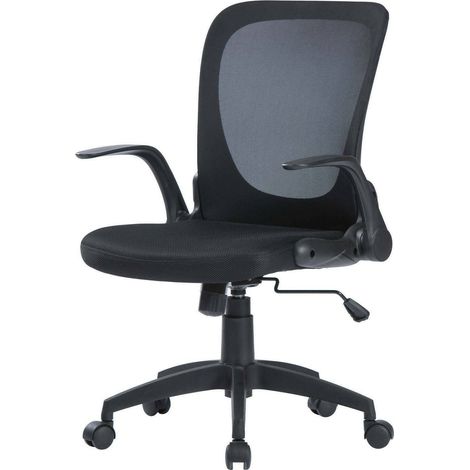 Dmora - Chaise de bureau Dnuciar, Chaise de direction en maille avec accoudoirs, Siège ergonomique avec accoudoirs rabattables, 60x59h86/96 cm, Noir