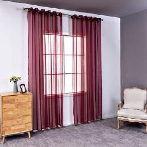 Dos cortinas semitransparentes perforadas, ligeras y transpirables, ideales para decorar dormitorios, salones, etc., de 140 x 230 cm, color burdeos. (1/5)