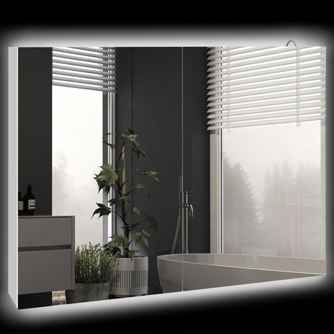 2-in-1 Badezimmer-Spiegelwandschrank mit LED-Beleuchtung, Maße: 90 x 15 x 70 cm (L x B x H)