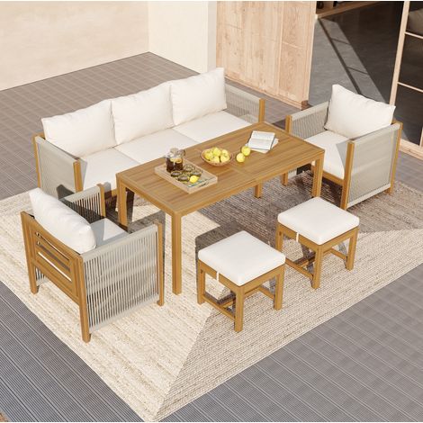 table repas salon jardin 7 places bois beige OKMYHOME (1/5)