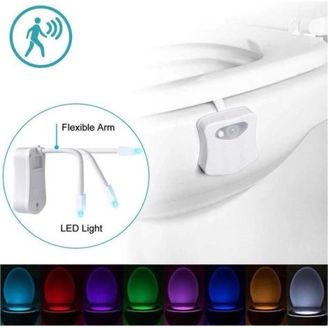 Veilleuse de toilette LED avec détecteur de mouvement, 8 couleurs, compatible cuvette de toilette, veilleuse intelligente pour salle de bain (1/5)