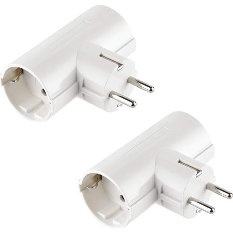 Lot de 2 adaptateurs 2 Prises latérales, fiche Allemande, multiprise 2 Prises Schuko, Blanc