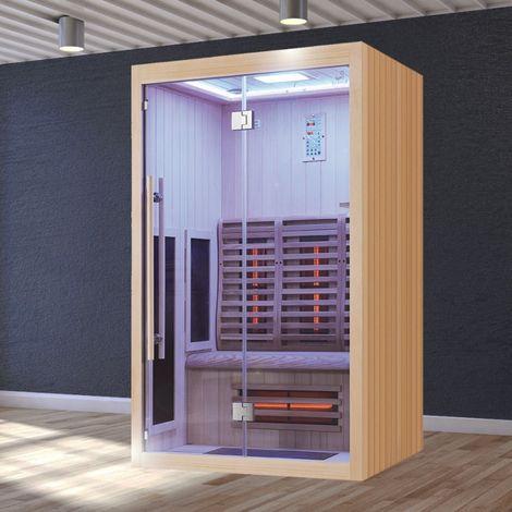 Boreal Sauna – Sauna infrarouge 2 places en Hemlock canadien – Spectre complet avec 4 émetteurs carbone – Dimensions 130x110x205 cm – Télécommande incluse