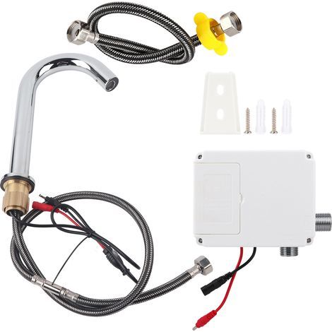 Robinet D'évier de Salle de Bain sans, Robinet d'eau à Capteur D'induction Automatique à Filetage G1/2 Pouces, Robinet Froid Simple Infrarouge avec (Alimenté par Batterie (1/5)