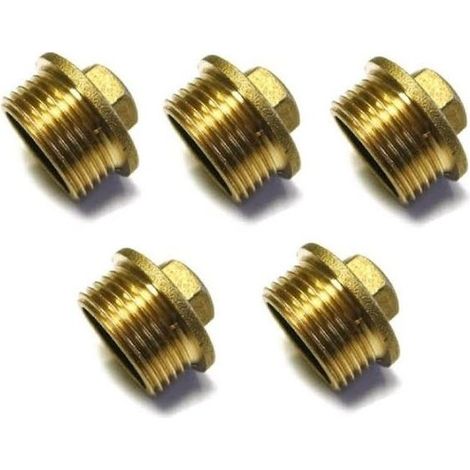 Lot de 5 Bouchon Mâle Laiton 1/2'' Accessoire en laiton Aenor Bouchon en laiton 1/2'' avec filetage extérieur