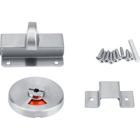 Cerradura de seguridad para puerta de baño, aseo o WC, con indicador de apertura y fijación mediante tornillo. (1/5)