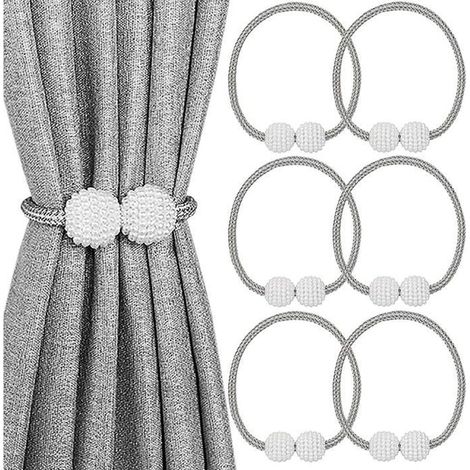 (Gris)Lot de 6 embrasses magnétiques pour rideaux - Avec perles élégantes - Avec aimant puissant pour tissus d'ameublement (gris) (1/4)