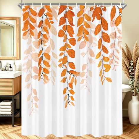 Rideau de douche 120 x 200 cm Motif pétale d'automne, ourlet lesté, anti-moisissure, imperméable, lavable, en polyester, avec 12 œillets et anneaux de rideau de douche pour salle de bain (1/5)