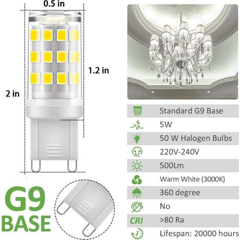 G9 LED Lampe Ampoules, Blanc Chaud 3000K 5W G9 LED Ampoule Lumiere équivalent aux ampoules halogènes de 40 W 420 lumens not dimmable, lot de 2 [Classe énergétique A+] (1/4)