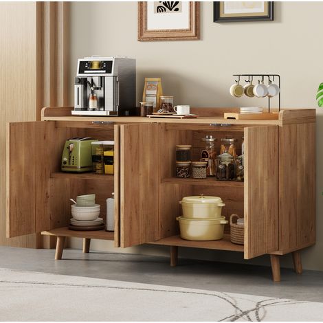 Buffet 140x40x84 cm en MDF naturel, 4 portes, rangement intégré pour salle à manger – MEUBLIV (1/5)