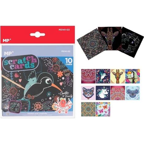 Foglio da grattare con animali e mandala, 10 fogli misti