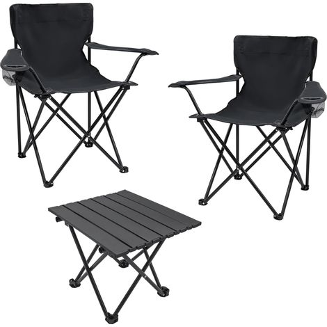 Camping Sitzgruppe 3-teilig mit Aluminium Klapptisch und Tragetasche - schwarz - Garten Tischgruppe mit 2 Campingstühlen bis 100kg