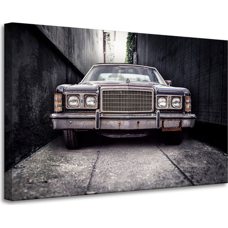 Lienzo impreso con diseño de coche vintage retro, 90x60 cm.