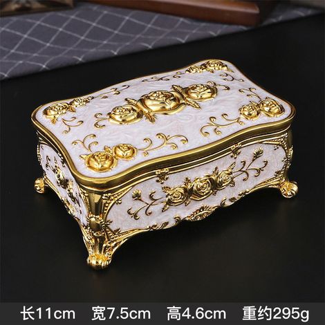 Boîte à bijoux (dorée et blanche) avec miroir - Coffret de rangement créatif pour bagues, colliers et boucles d'oreilles