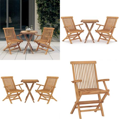 Juego de comedor para jardín 3 piezas madera maciza de teca - Sillas de jardín - Mesa de jardín