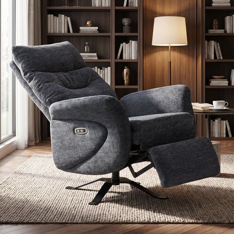 Fauteuil relax électrique inclinable – Repose-pieds réglable – Port USB – Tissu chenille gris foncé – 79 x 48 x 112 cm – Home Nature Wohnkonzept (1/5)