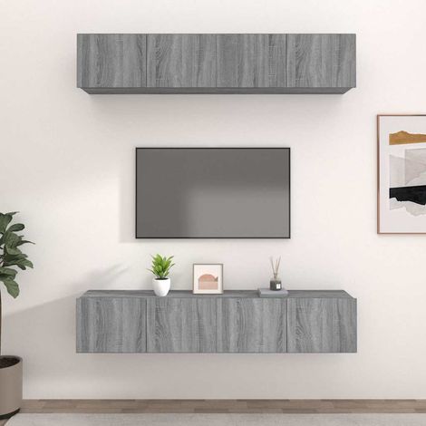 vidaXL Muebles TV 4 uds madera contrachapada gris Sonoma 80x30x30 cm (1/5)