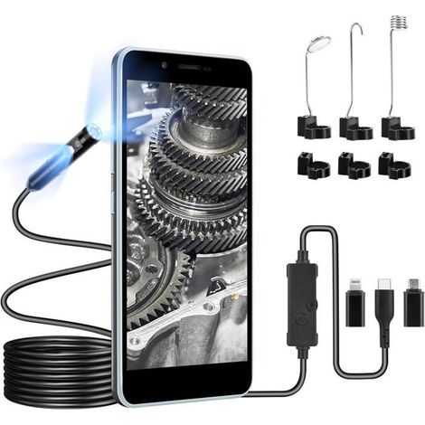 Caméra Canalisation Endoscope à Double Objectif - 1920P HD, Capteur de 200W Pixels, Endoscope Type C de portée avec 8 lumières LED (1/4)