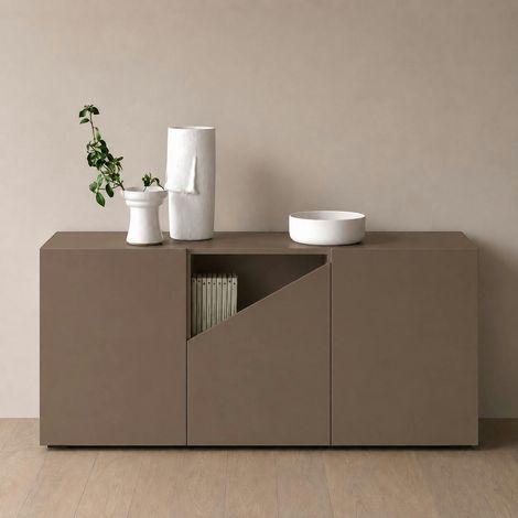 Buffet contemporain marron à découpe centrale 160 cm LORA (1/4)
