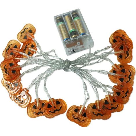 Guirlande lumineuse Halloween – citrouilles orange, étanche IP44, alimentation par pile, pour jardin et clôture (1/5)
