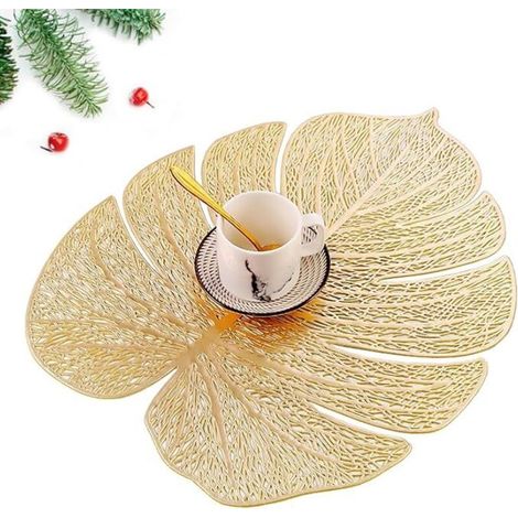 Lntyq Lot de 6 Sets de Table en PVC lavables Antidérapant Résistant à l'usure à la Chaleur, Facile à Nettoyer et Stocker, Fleur (Feuille)