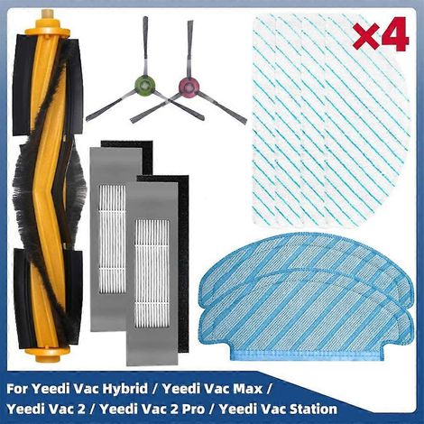 Pièces détachées pour aspirateurs robots Yeedi Vac Hybrid / Vac Max / Vac 2 / Vac 2 Pro / Vac Station : brosse latérale principale, filtre HEPA et chiffon de nettoyage.