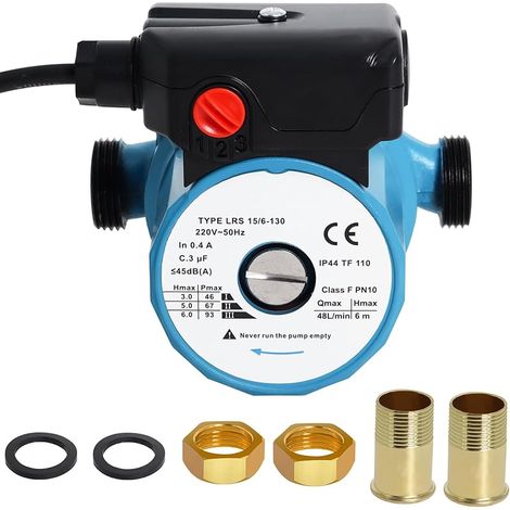 Circulateur Chauffage LRS15/6-130, Pompe de Circulation 220V, Circulateur Eau Chaude Sanitaire à Trois Vitesses 46/67/93W, Circulateur Chauffage Central Max Tête 6m