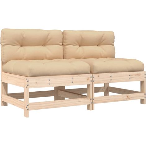 vidaXL Middle Sofas with Cushions 2 pcs Solid Wood Pine