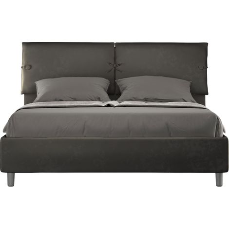 Letto Matrimoniale 160x190 cm con Rete e Contenitore con Testata e Alzata Comoda Imbottito in Microfibra Sleeper Grigio (1/5)