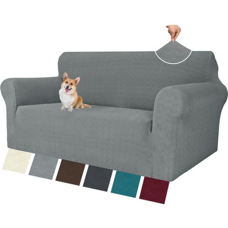 AMXCNOY Housse de canapé 2 places extensible - universelle stretch élastique, Gris Clair